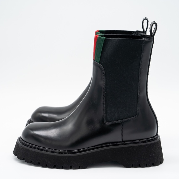 size 39.5G 9.5 US Gucci Chelsea Web Black Calf Leather Boots - Picture 3 of 10